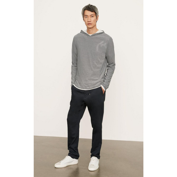 Vince Men Double Layer Striped Hoodie Black/White Size XL